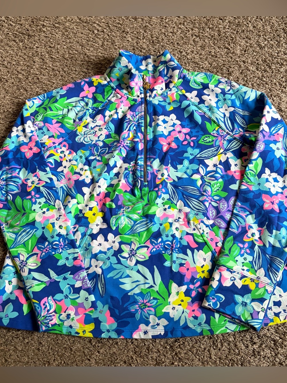 Lilly Pulitzer Melena Popover 1/2 Zip Pullover Borealis Blue Social Sunset M
